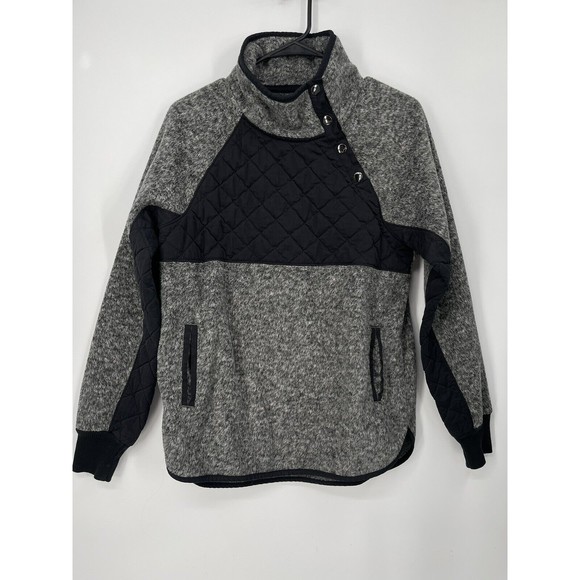 Abercrombie & Fitch Sweater Womens Small Gray Black Fleece Pullover Snap Ladies - Picture 1 of 6